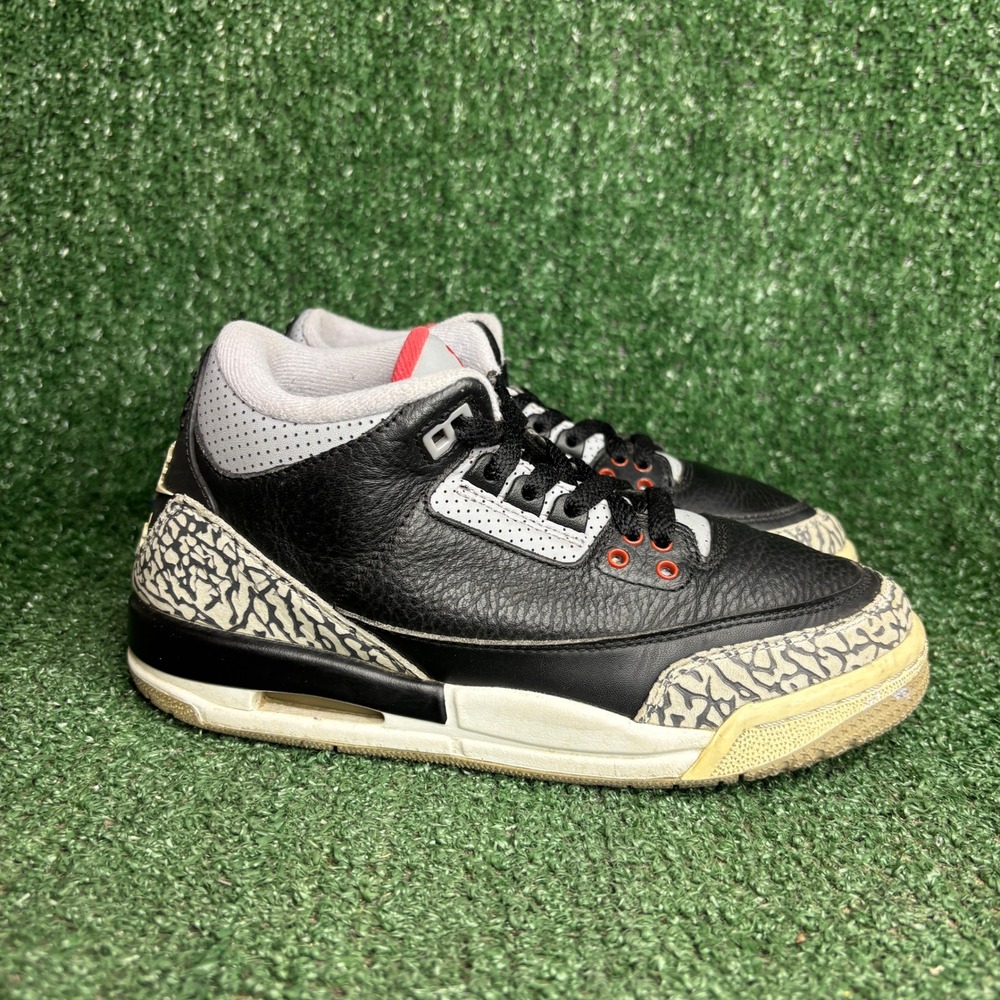 Jordan 3 Retro Iconic Elephant Print Leather Sneakers Black Cement Kids Sz 4.5Y